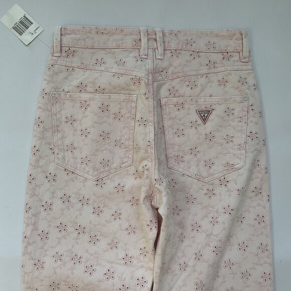 Guess Women’s 1981 High Waist Straight Leg Jeans Eyelet In Pink Size 26 - Picture 10 of 12